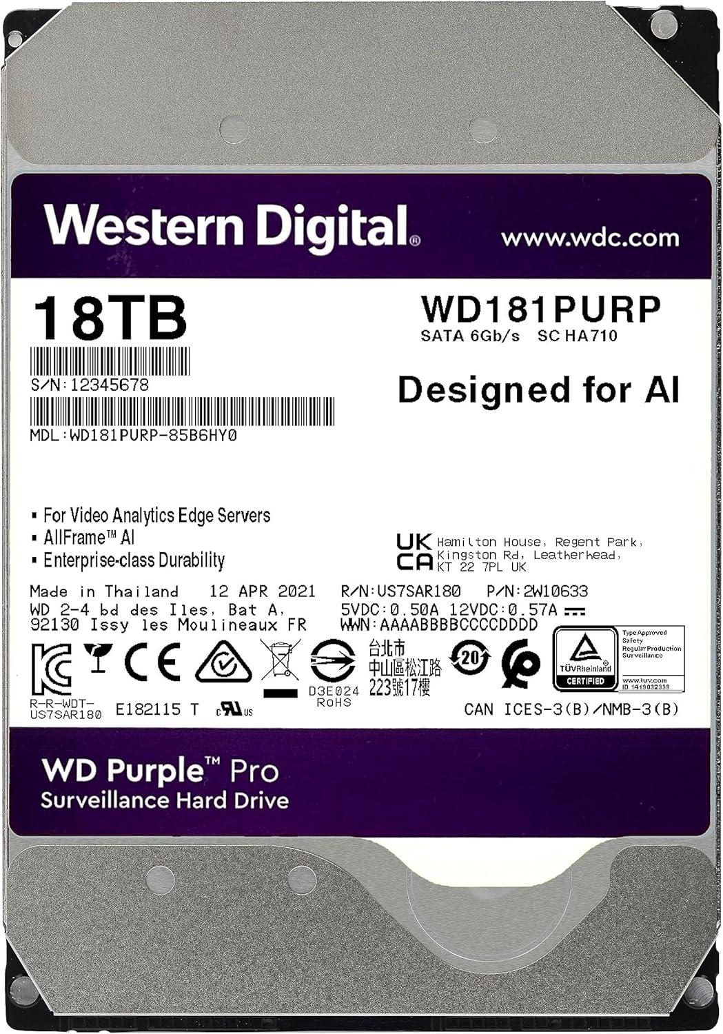imageWestern Digital 14TB WD Purple Pro Surveillance Internal Hard Drive HDD SATA 6 Gbs 512 MB Cache 35 WD142PURP18TB