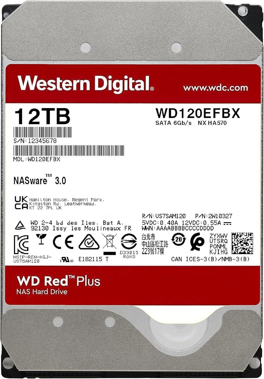 imageWestern Digital 4TB WD Red Plus NAS Internal Hard Drive HDD 5400 RPM SATA 6 Gbs CMR 256 MB Cache 35 WD40EFPX12TB