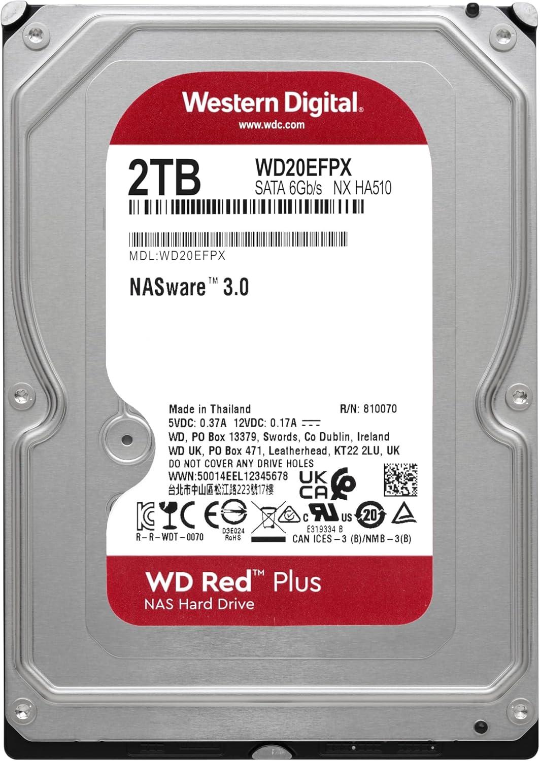 imageWestern Digital 4TB WD Red Plus NAS Internal Hard Drive HDD 5400 RPM SATA 6 Gbs CMR 256 MB Cache 35 WD40EFPX2TB
