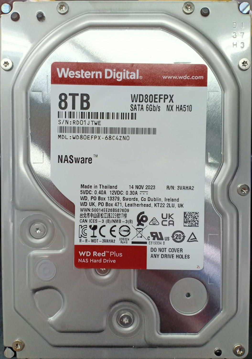 imageWestern Digital 4TB WD Red Plus NAS Internal Hard Drive HDD 5400 RPM SATA 6 Gbs CMR 256 MB Cache 35 WD40EFPX8TB