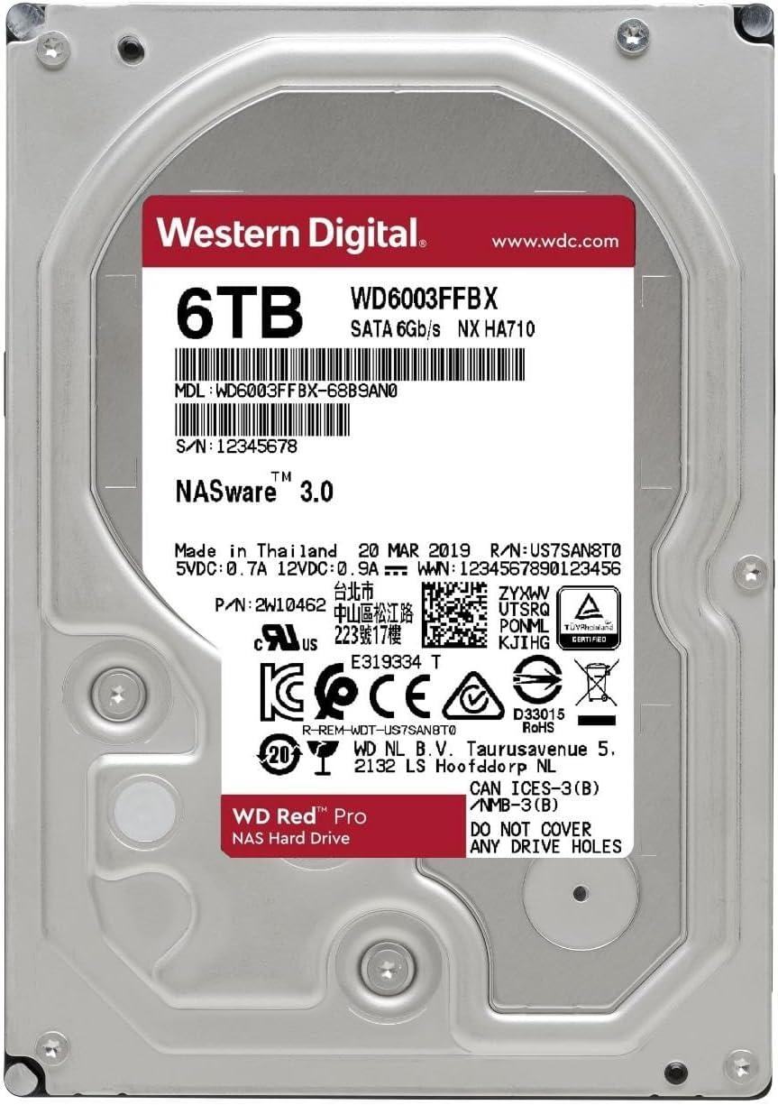 imageWestern Digital 6TB WD Red Pro NAS Internal Hard Drive HDD 7200 RPM SATA 6 Gbs CMR 256 MB Cache 35 WD6003FFBX6TB