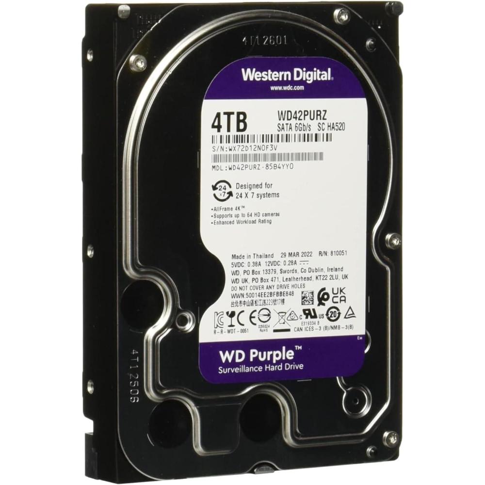 imageWestern Digital 8TB WD Purple Surveillance Internal Hard Drive HDD  SATA 6 Gbs 128 MB Cache 35  WD84PURZ4TB