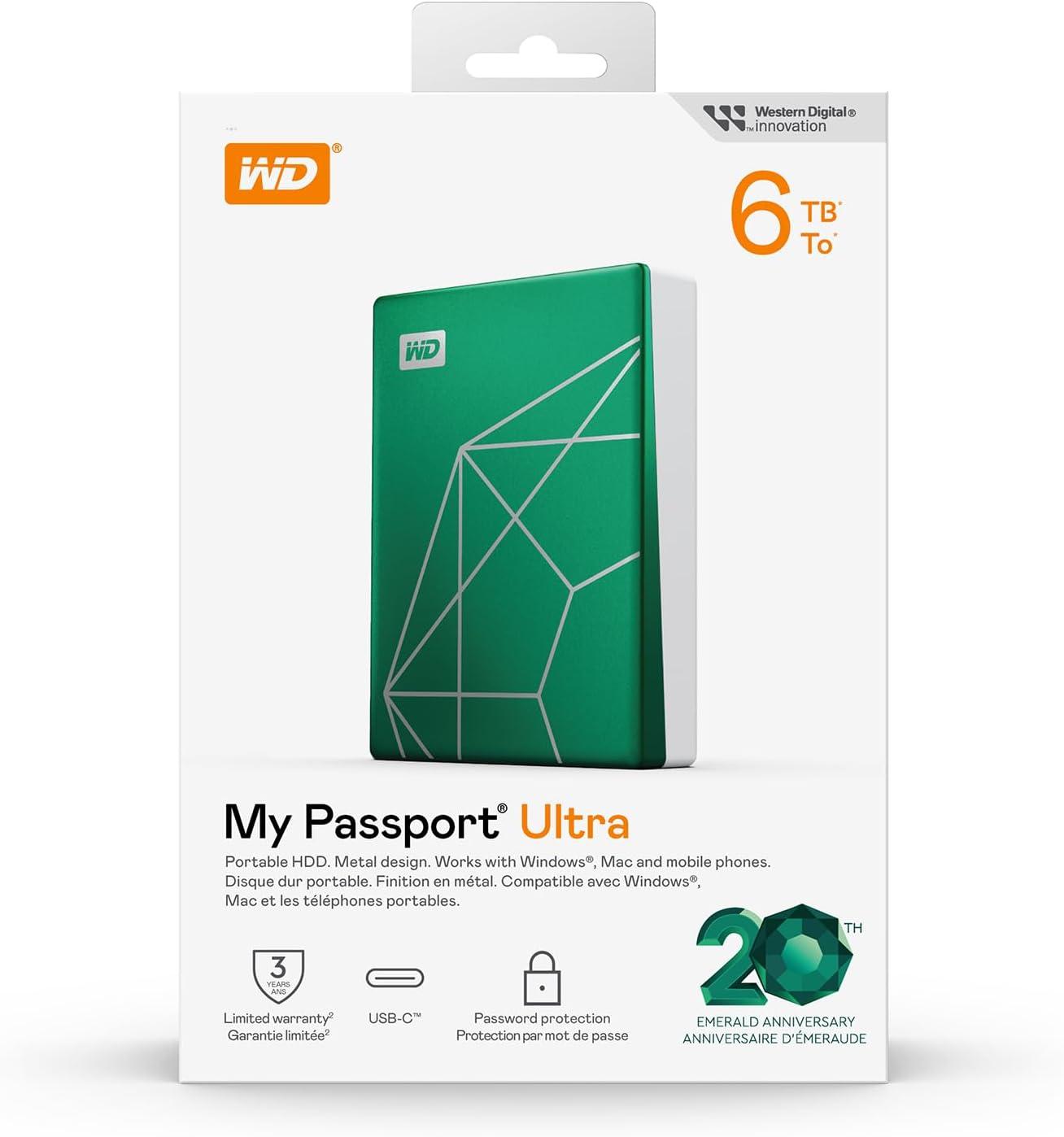 imageWD 4TB My Passport Ultra Blue Portable External Hard Drive backup software with defense against ransomware and password protection USBC and USB 31 WDBFTM0040BBLWESNEmerald